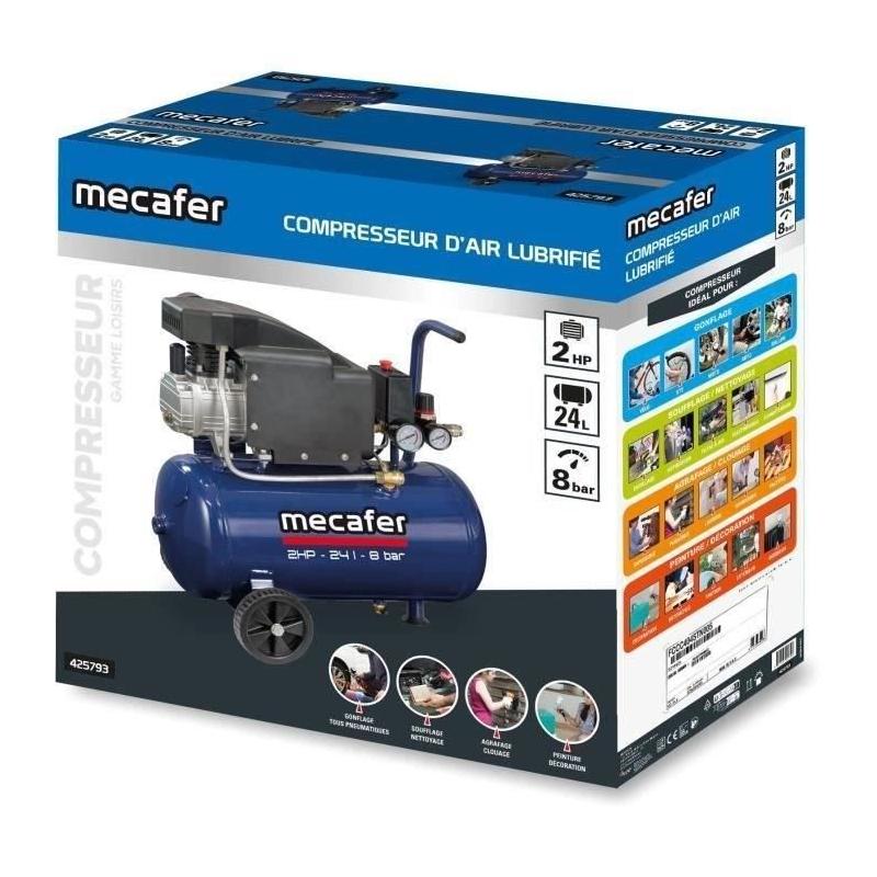 Compresseur MECAFER 24L Bleu 2HP - Puissant et Portable