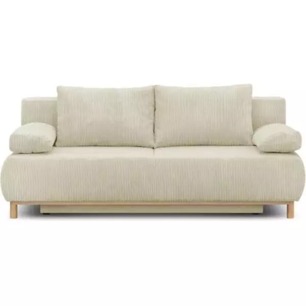 Banquette convertible 3 places MIKA - Velours côtelé Beige - Coffre de rangement - L 192 x H 84 x P 93 cm