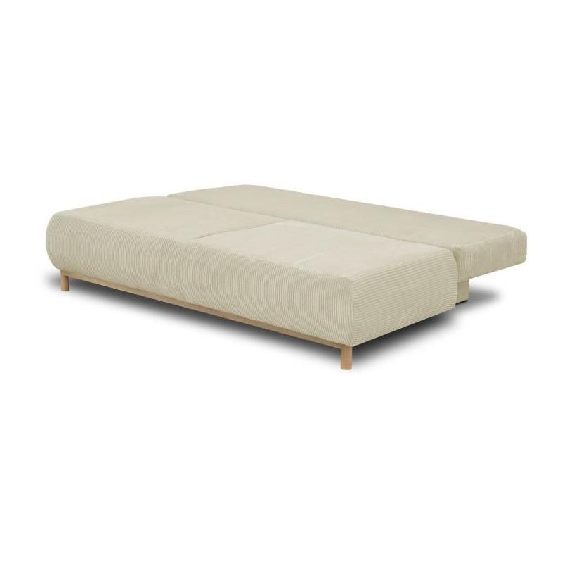 Banquette convertible 3 places MIKA - Velours Beige - Coffre de rangement