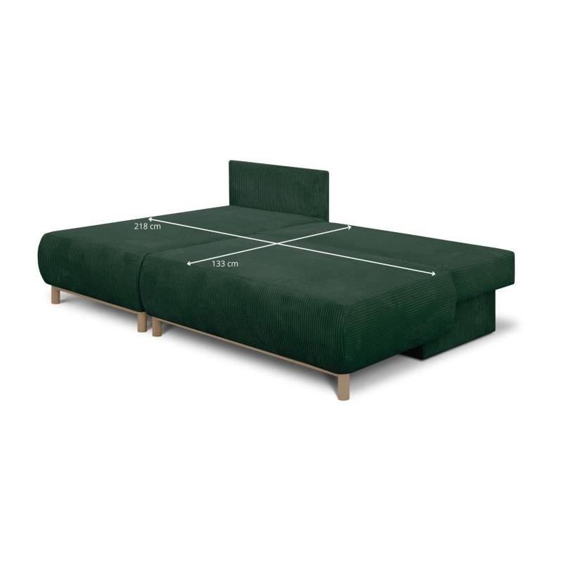 Canapé d'angle gauche convertible MIKA en velours vert foncé - Coffre de rangement