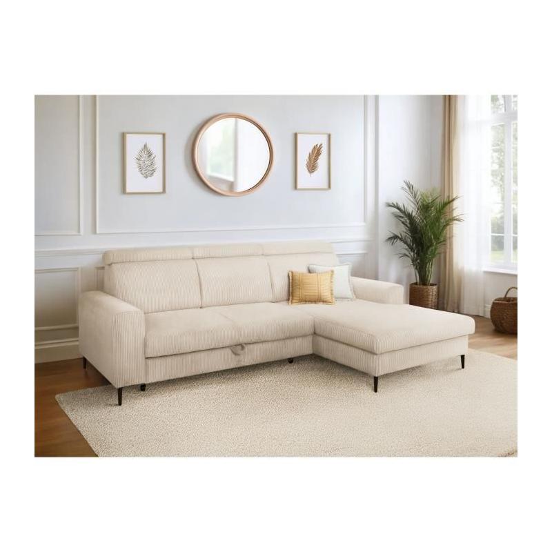Canapé d'angle convertible 4 places NIZZA Velours Beige