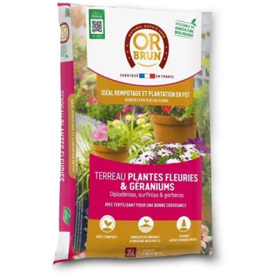 Terreau bio pour plantes fleuries et géraniums - Or Brun - 35 L