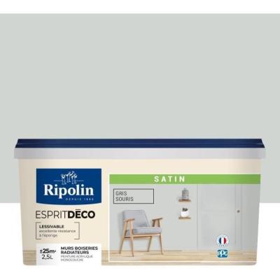 Peinture murale RIPOLIN pour toutes pièces - Gris souris satin - 2,5 L
