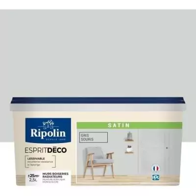 Peinture murale RIPOLIN pour toutes pièces - Gris souris satin - 2,5 L