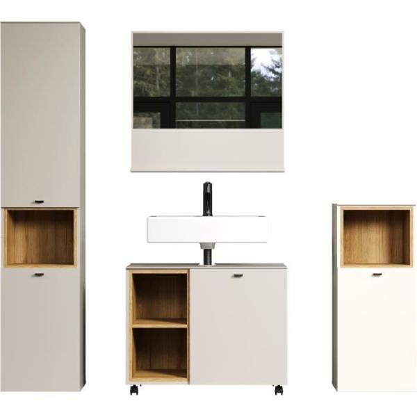 Salle de bain complete - Cachemire - L180 x H186 x P42 cm - Colonne + Miroir + Meuble sous vasque- SAO PAULO
