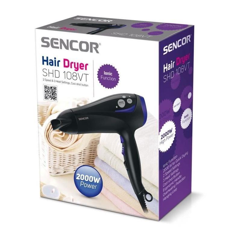 Sèche-cheveux ionique SENCOR - Puissant 2000 W - Noir