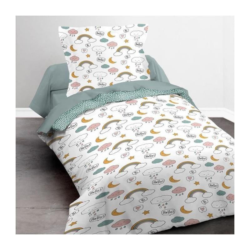 Parure de lit enfant - Housse de couette 140x200 cm - Vert imprimé - TODAY