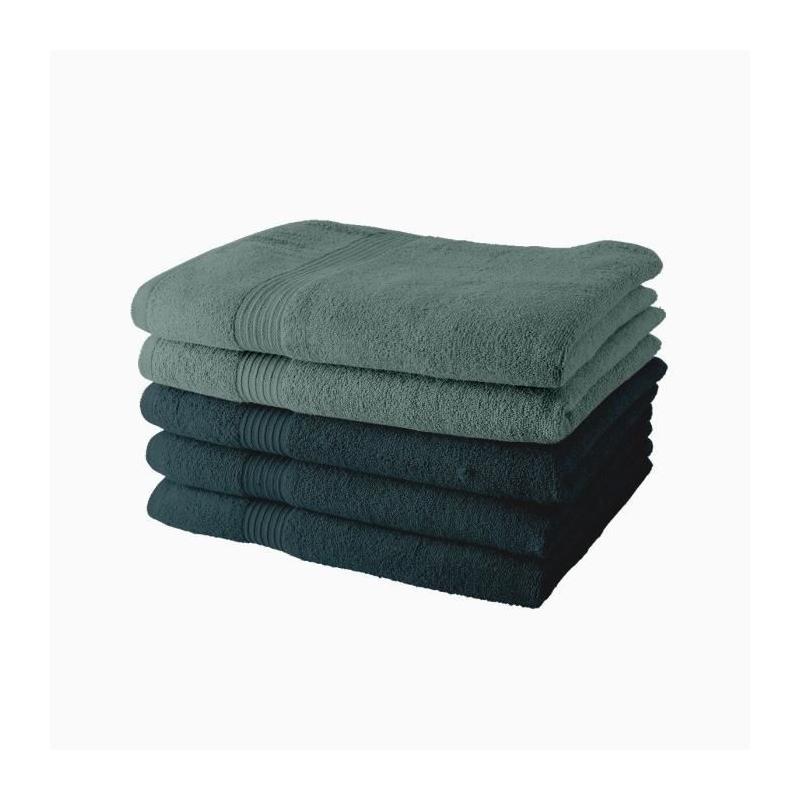 Lot de 5 Draps de Bain TODAY 70x130 cm 100% Coton - Assortiment paon et celadon