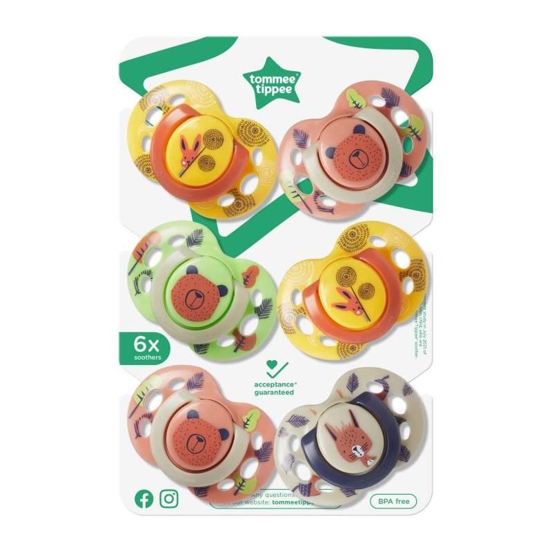 Sucettes Tommee Tippee Fun pour Bébé - Lot de 6 - Forme Orthodontique Symétrique