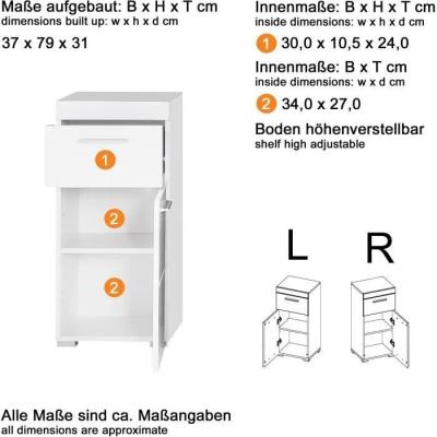 Meuble bas salle de bain blanc L - H - P : 37 - 79 - 31 cm