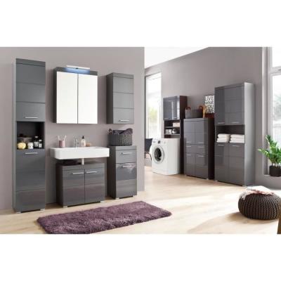 Meuble haut de salle de bain AMANDA - Gris brillant - 37 x 77 x 23 cm