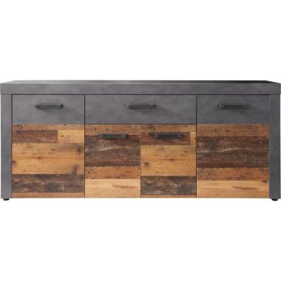 Buffet INDY 4 Portes et 1 Tiroir - Bois vieilli & Gris - L178cm