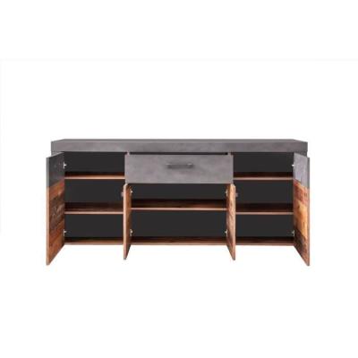 Buffet INDY 4 Portes et 1 Tiroir - Bois vieilli & Gris - L178cm