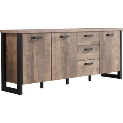 Buffet EMILE: style chic en mélamine chêne brun et noir mat