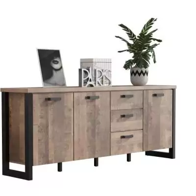 Buffet EMILE: style chic en mélamine chêne brun et noir mat