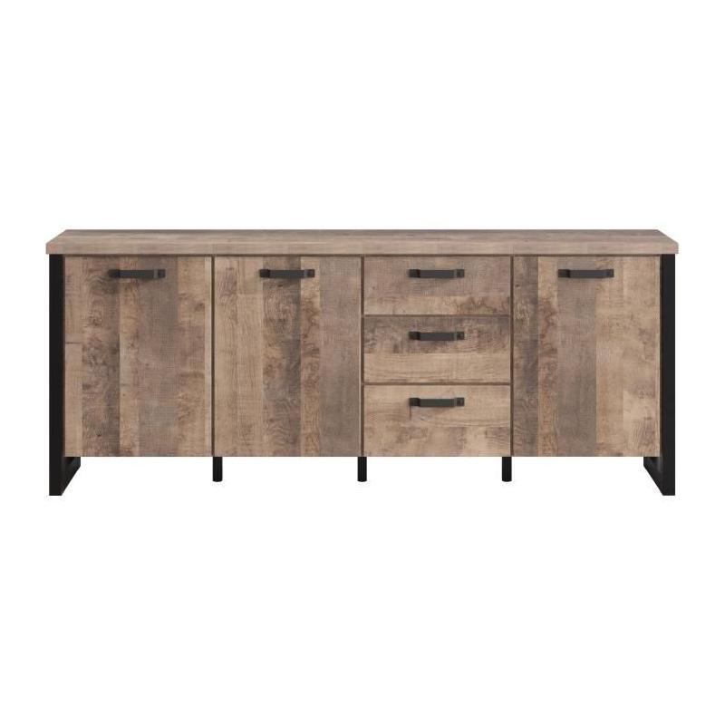 Buffet EMILE: style chic en mélamine chêne brun et noir mat