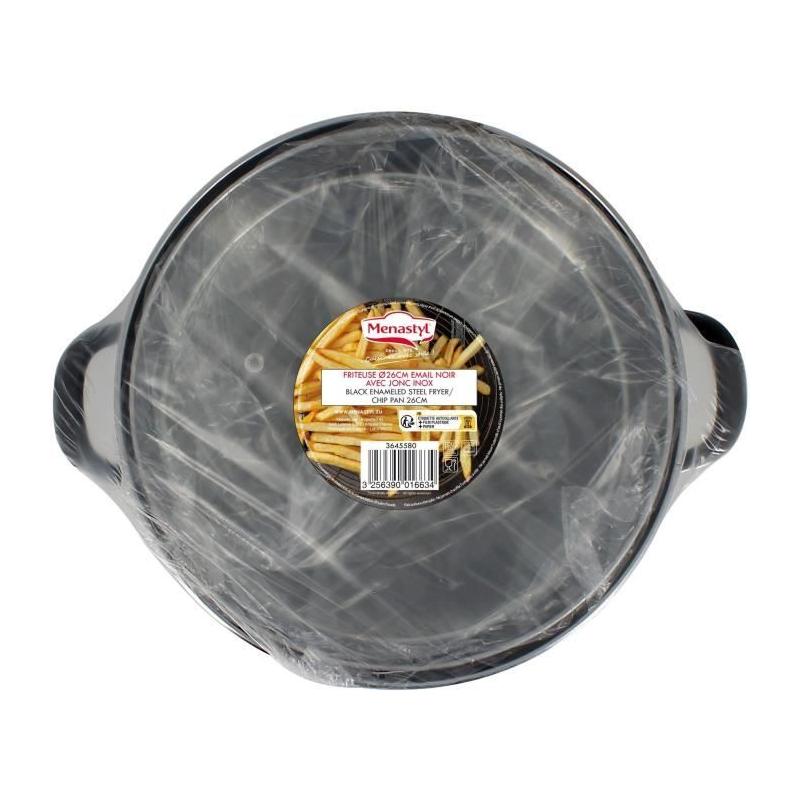 Friteuse MENASTYL 26 cm Noir - Acier émaillé - Avec couvercle et panier