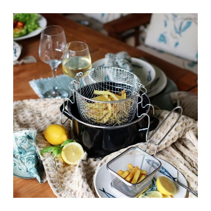 Friteuse MENASTYL 26 cm Noir - Acier émaillé - Avec couvercle et panier