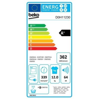 Sèche-linge pompe à chaleur BEKO B300 - 12 kg - L60cm - Blanc