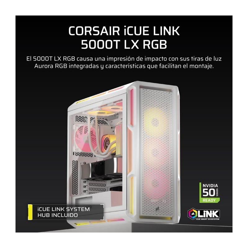 Boîtier PC ATX CORSAIR 5000T LX RGB - Blanc