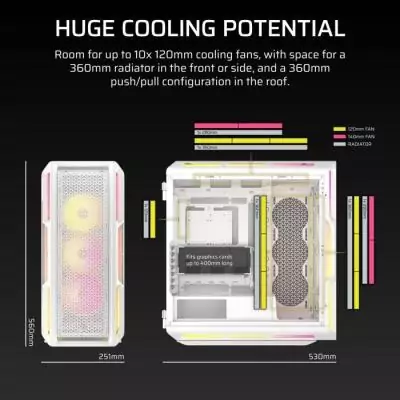 Boîtier PC ATX CORSAIR 5000T LX RGB - Blanc