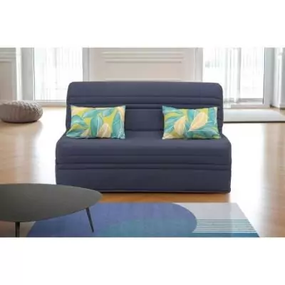 Banquette BZ 2 places Bleu Marine avec Coussins Jungle - Joe