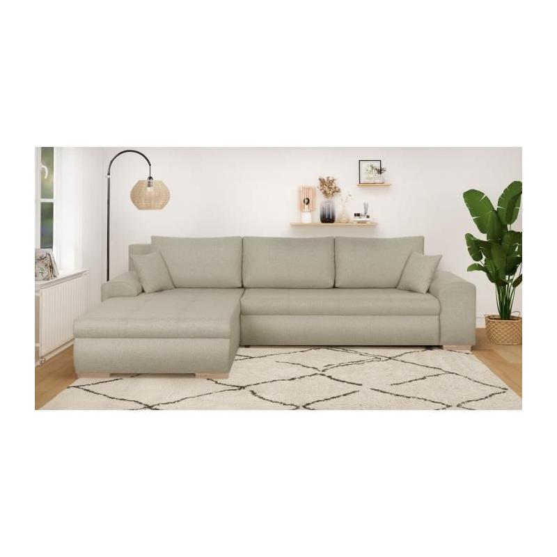 Canapé d'angle convertible réversible avec coffre de rangement - Beige Chic