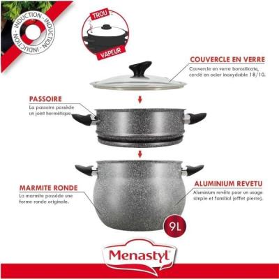 Couscoussier MENASTYL en aluminium effet marbre 9L - Induction
