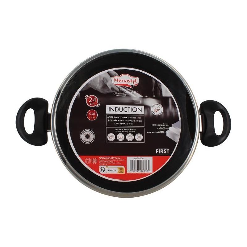 Faitout MENASTYL en acier inoxydable 24 cm pour tous feux dont induction