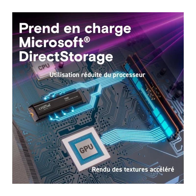 SSD Crucial T500 1 To PCIe Gen4 NVMe M.2 PS5 avec Dissipateur