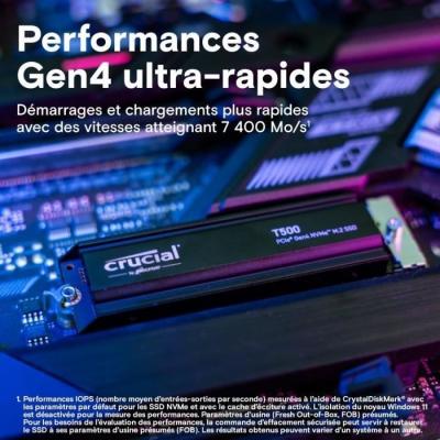 SSD Crucial T500 1 To PCIe Gen4 NVMe M.2 PS5 avec Dissipateur