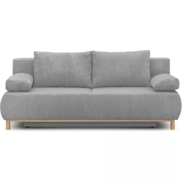 Banquette convertible 3 places MIKA - Velours côtelé gris clair - Coffre de rangement - L 192 x H 84 x P 93 cm