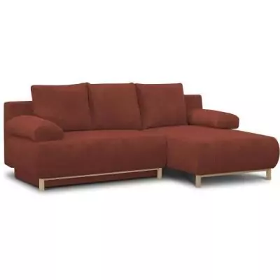 Canapé d'angle droit convertible MIKA 3 places en velours côtelé rouille