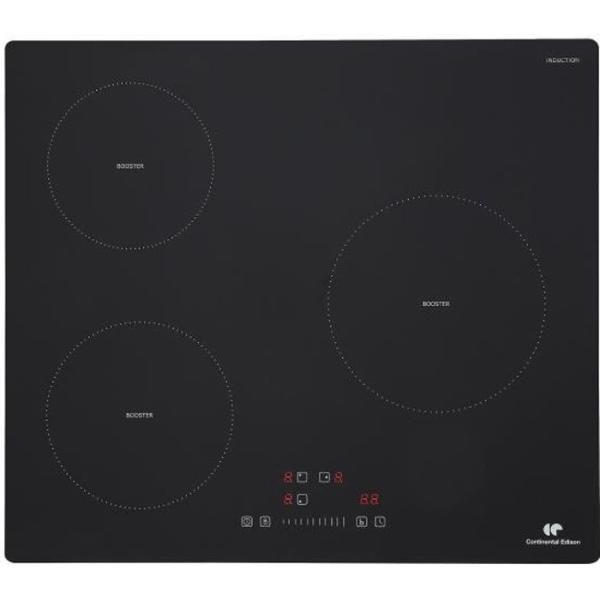Plaque induction 3 foyers CONTINENTAL EDISON 6200W- 3 timers - 3 boosters - noir