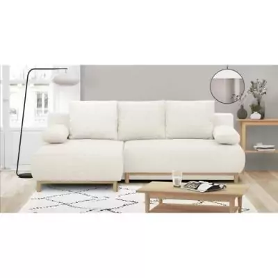Canapé d'angle convertible 3 places MIKA écru - 192 x 84 x 93 cm