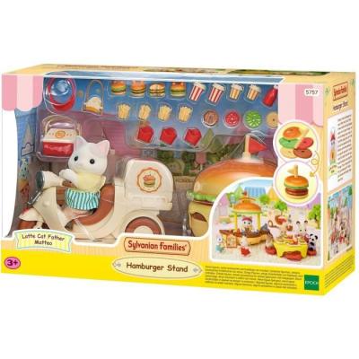 Jeux de Restauration SYLVANIAN FAMILIES - Stand de Hamburgers Papa Chat Latté et Scooter