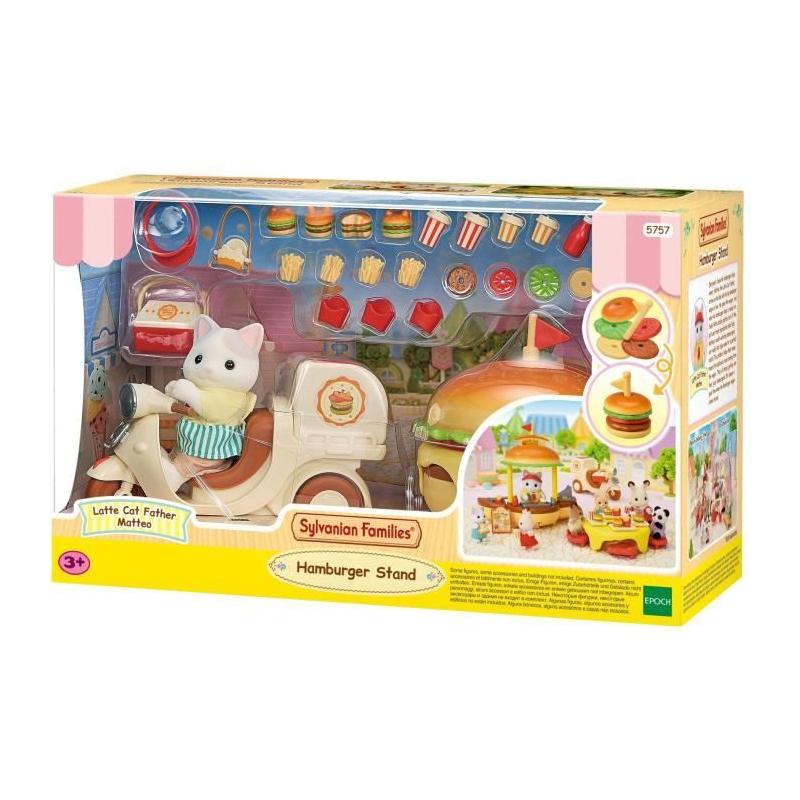 Jeux de Restauration SYLVANIAN FAMILIES - Stand de Hamburgers Papa Chat Latté et Scooter