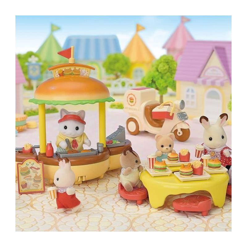 Jeux de Restauration SYLVANIAN FAMILIES - Stand de Hamburgers Papa Chat Latté et Scooter
