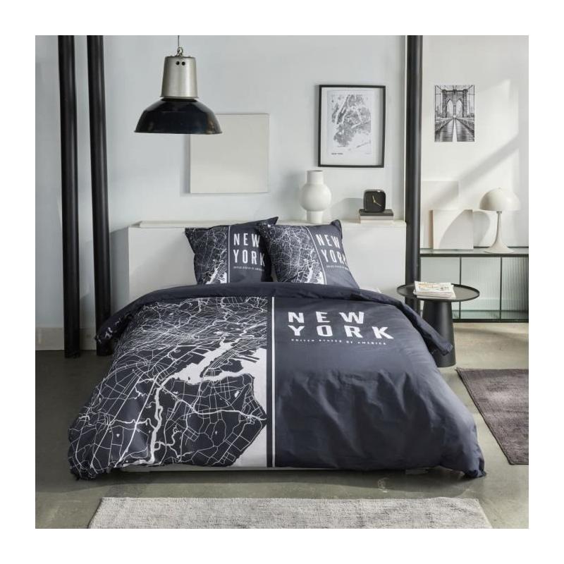 Parure de lit TODAY JAVA 240x220cm Coton Imprimé New York - Noir