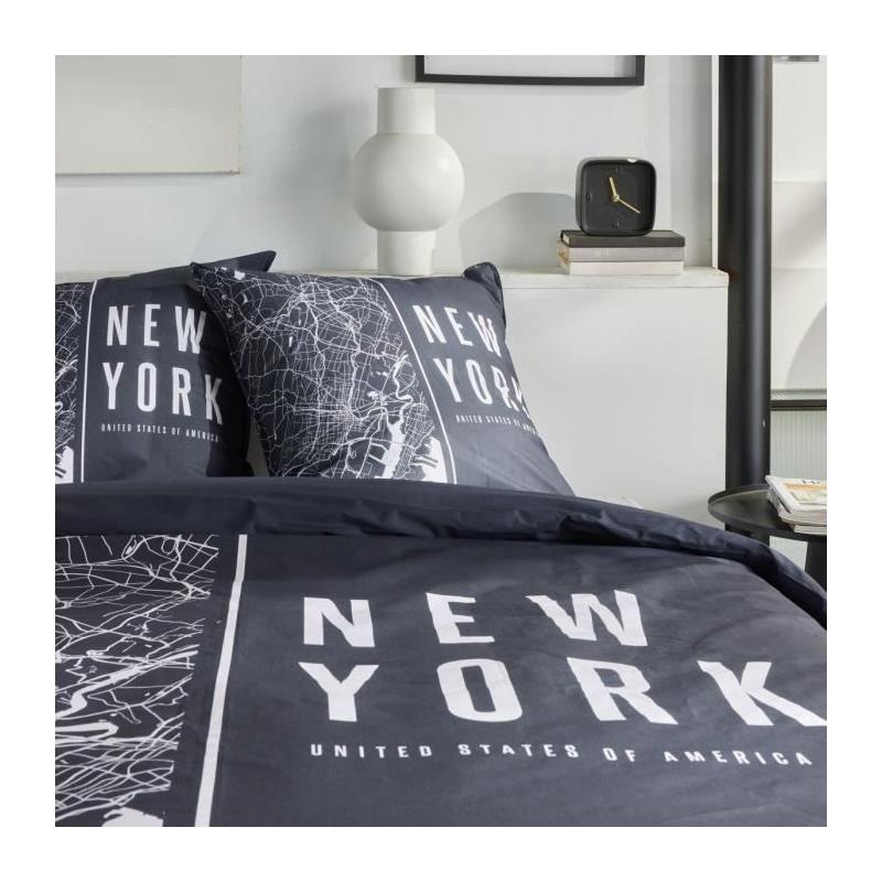 Parure de lit TODAY JAVA 240x220cm Coton Imprimé New York - Noir