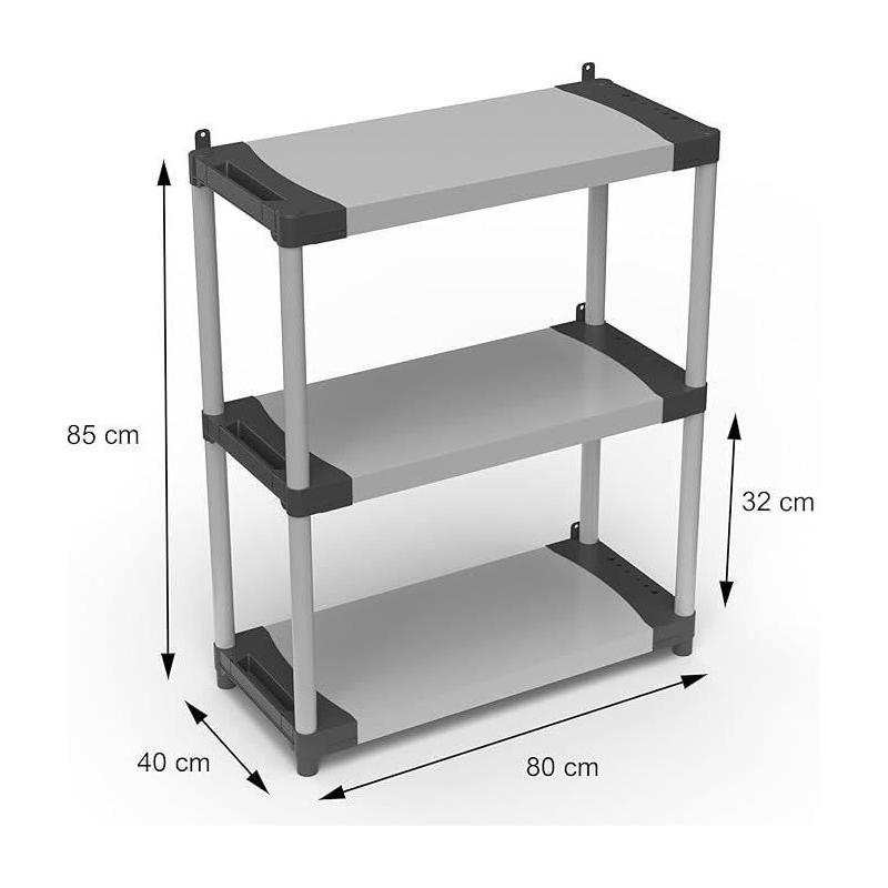 Étagère plastique TOOD 3 tablettes - Charge 80 kg - Noir/gris