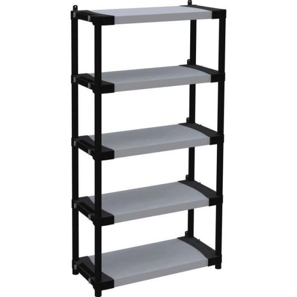 Étagere plastique - TOOD - 5 tablettes - Charge 80 kg - 80x40x171 cm - Noir/gris