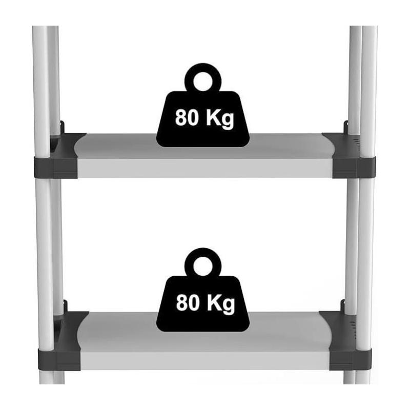 Étagère plastique TOOD 5 tablettes - Charge 80 kg - Noir/gris