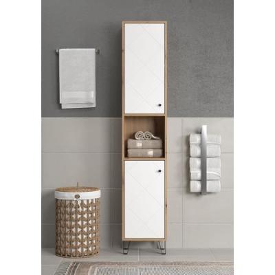 Armoire haute salle de bain 2 portes TRENDTEAM Touch Blanc/Brun