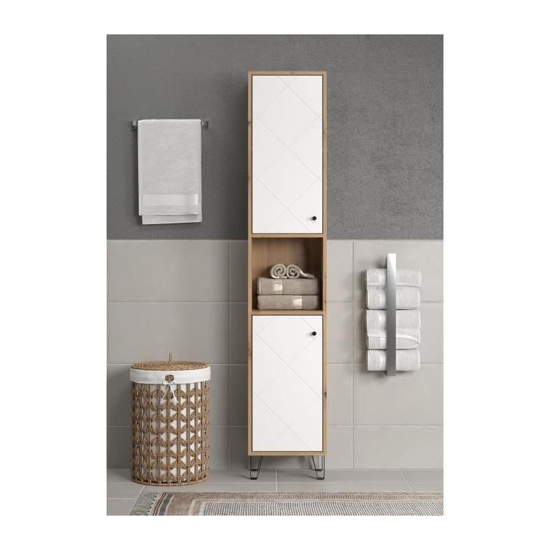 Armoire haute salle de bain 2 portes TRENDTEAM Touch Blanc/Brun