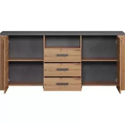 Buffet en Mélamine Chêne Artisan et Gris Ardoise - Style Moderne - L180 x P40 x H83 cm Buffet en Mélamine Chêne Artisan et Gris Ardoise - Style Moderne - L180 x P40 x H83 cm