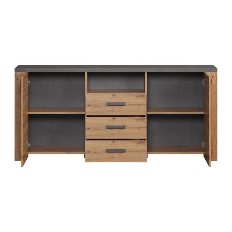 Buffet en Mélamine Chêne Artisan et Gris Ardoise - Style Moderne - L180 x P40 x H83 cm