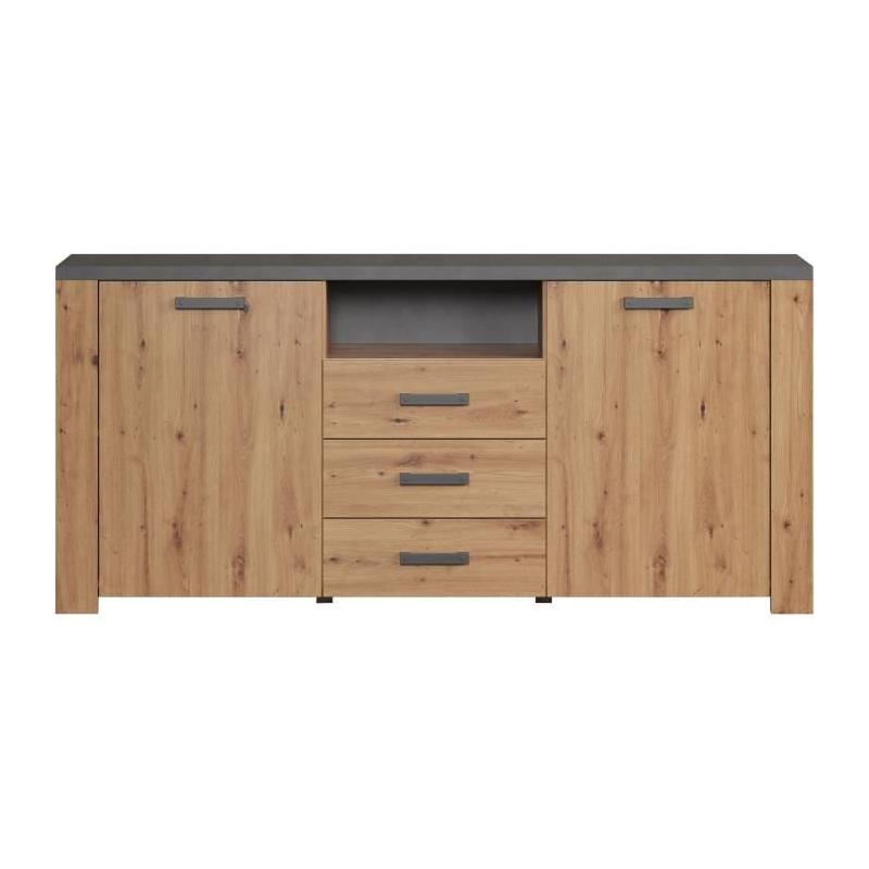 Buffet en Mélamine Chêne Artisan et Gris Ardoise - Style Moderne - L180 x P40 x H83 cm
