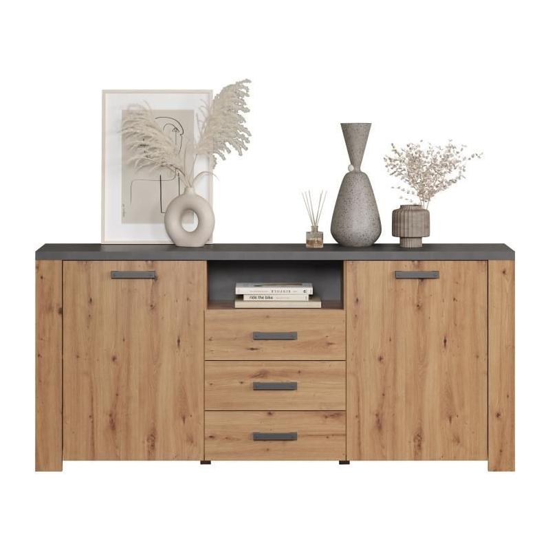 Buffet en Mélamine Chêne Artisan et Gris Ardoise - Style Moderne - L180 x P40 x H83 cm