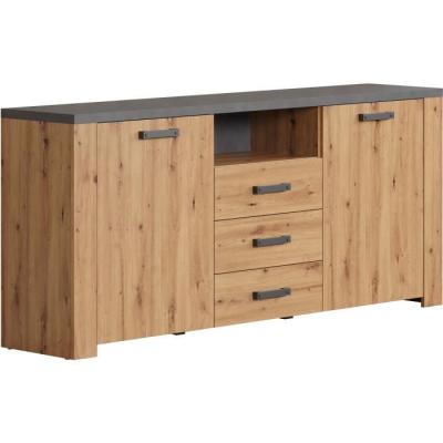 Buffet en Mélamine Chêne Artisan et Gris Ardoise - Style Moderne - L180 x P40 x H83 cm
